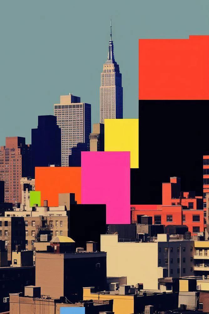Skyline de Nova York em recortes coloridos — capa da Estante