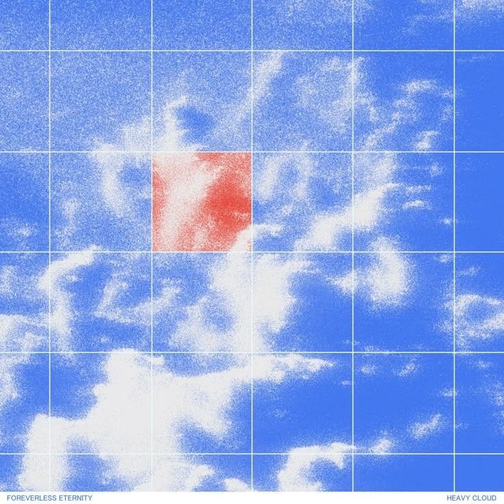 Capa “Heavy Cloud” — céu azul granulado com um quadrado vermelho sobre a grade